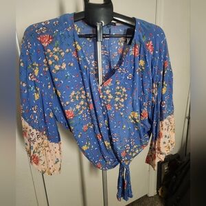 Democracy Floral Blue Wrap Top